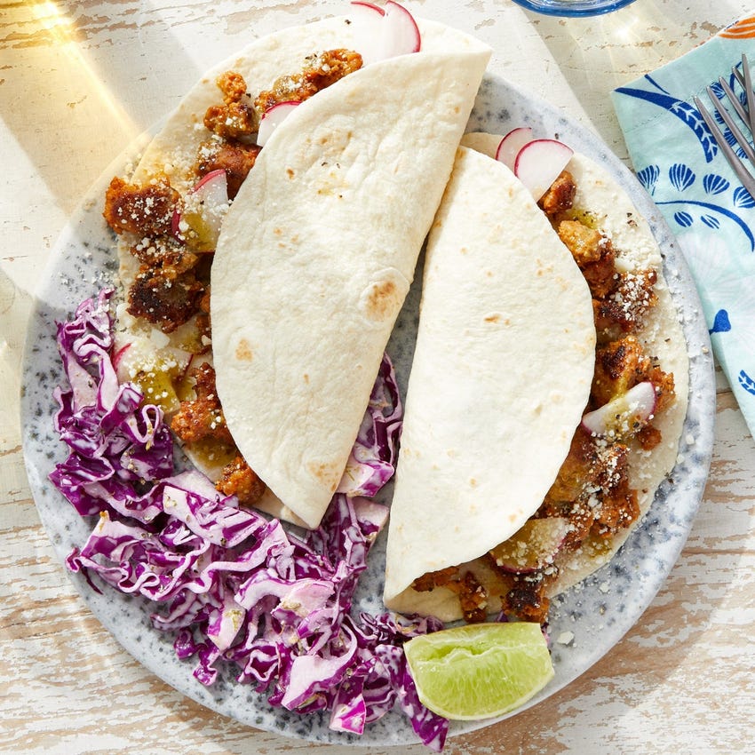 Tomatillo Pork Tacos with Lime Cabbage Slaw