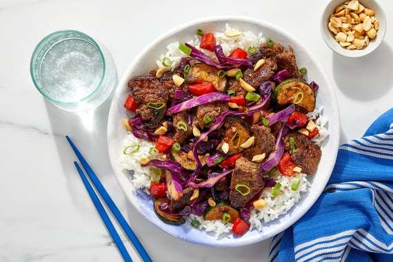 Cumin-Sichuan Beef Stir-Fry with Rice, Cabbage & Peanuts-image
