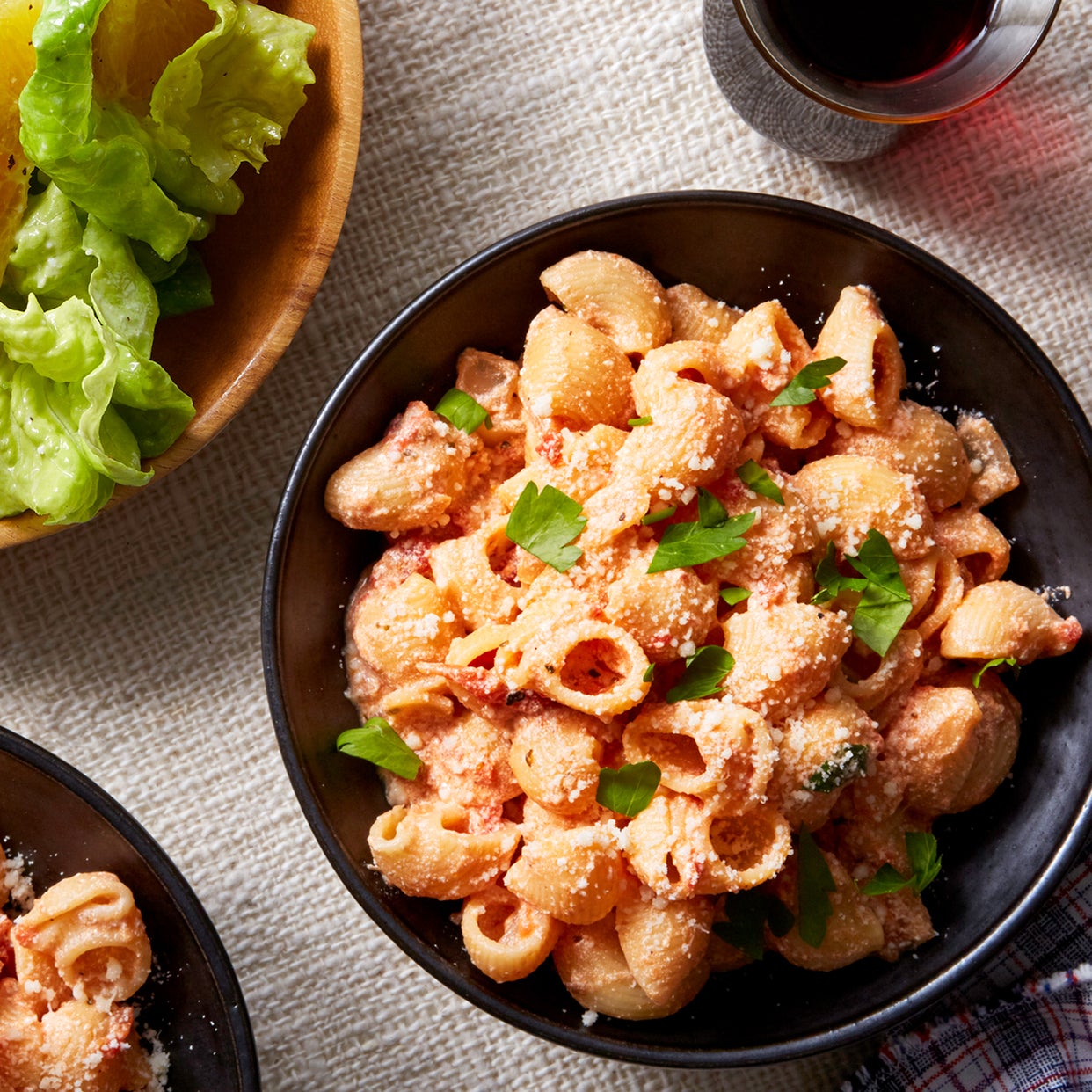 Recipe Creamy Lumaca Rigata Pasta with Butter Lettuce & Orange Salad