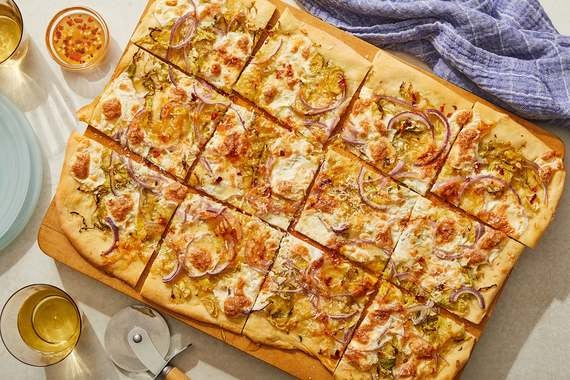 Three-Cheese Flatbread with Brussels Sprouts & Hot Honey-image