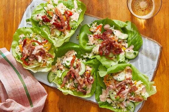 Crispy Prosciutto Lettuce Cups with Sambal Mayo & Bell Pepper Rice-image
