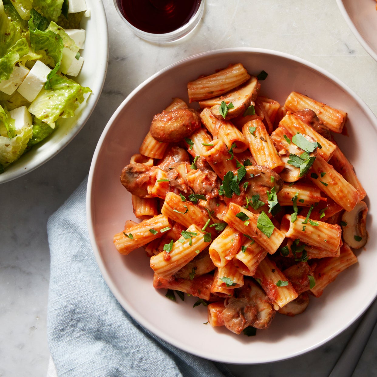 Recipe Elicoidali Pasta & Mushroom Sauce with Marinated Mozzarella