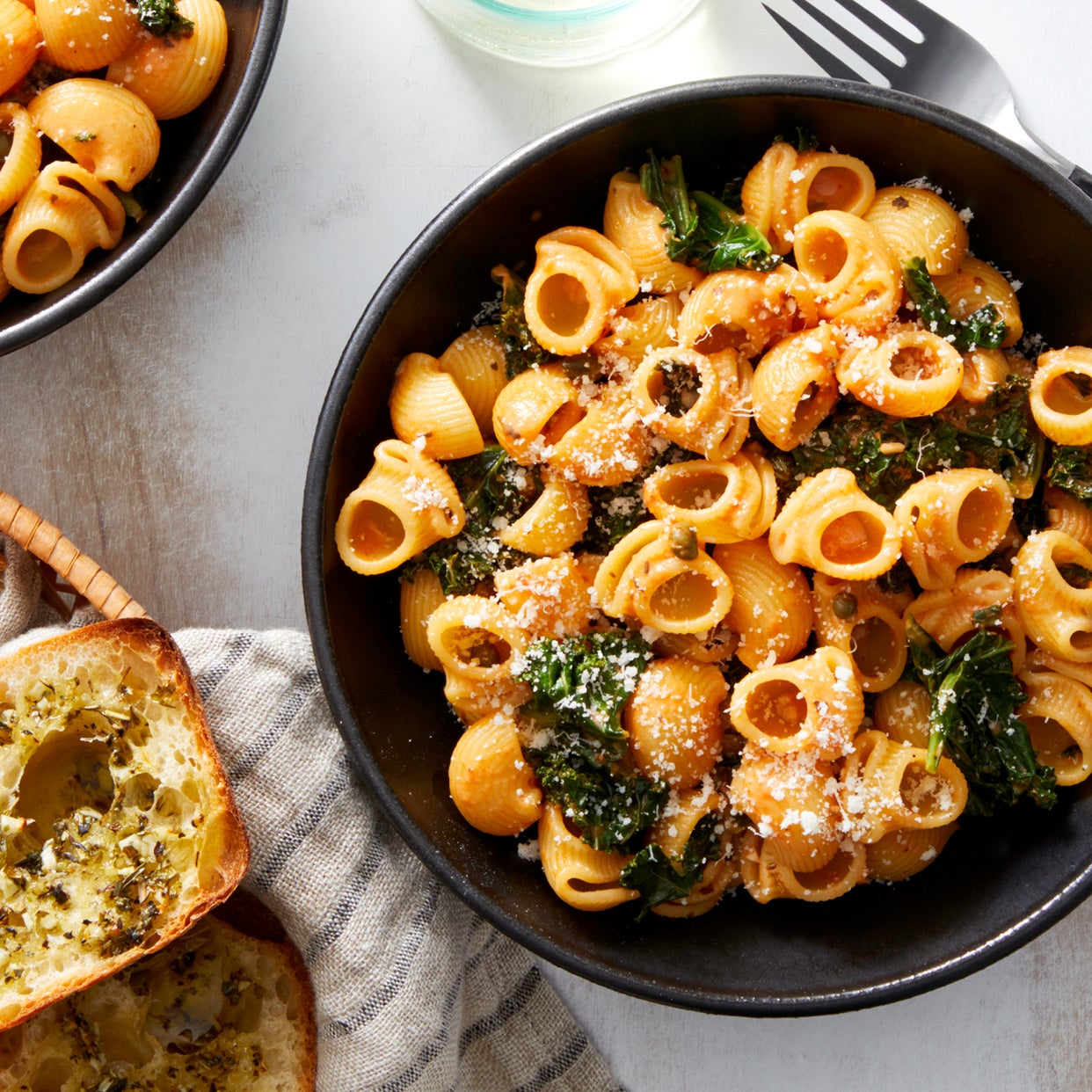 Recipe Lumaca Rigata Pasta with Capers & Garlic Bread Blue Apron