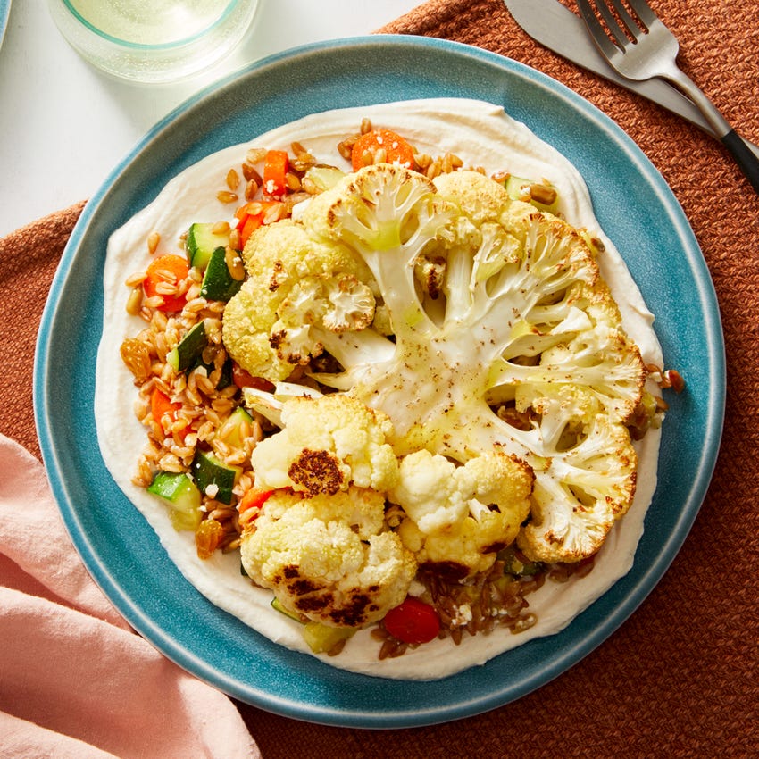 Recipe Roasted Cauliflower & Farro Salad with TahiniYogurt Sauce