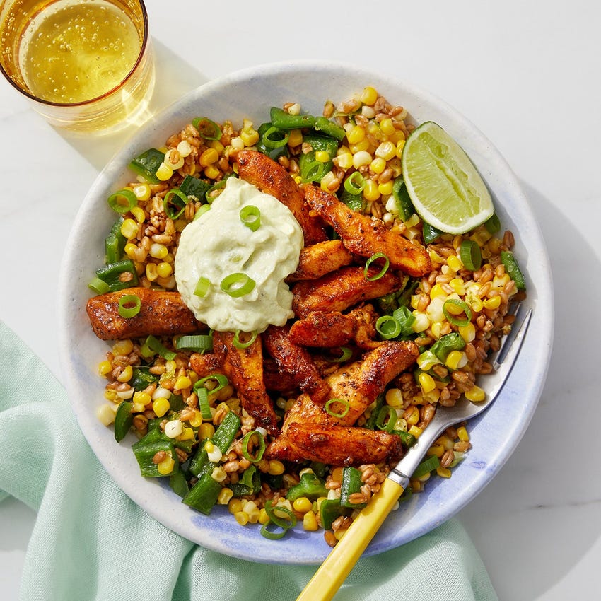 Recipe LimeHoney Chicken & Farro Bowl with Sweet Corn & Poblano