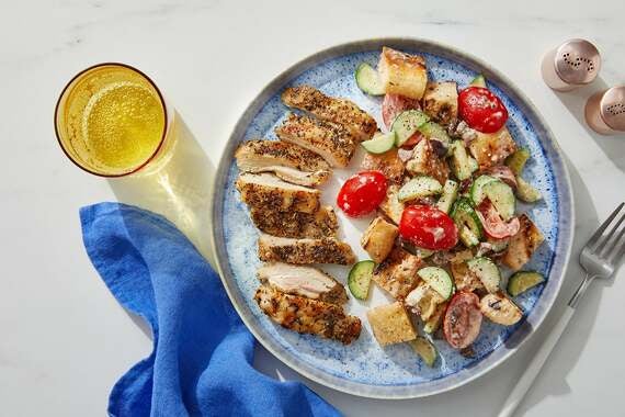 Grilled Chicken Thighs & Panzanella with Parmesan-Garlic Dressing-image