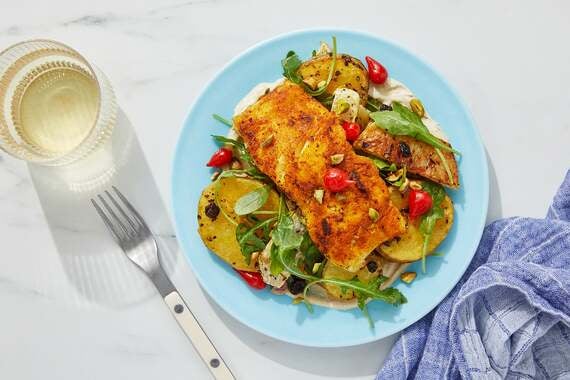 Shawarma-Spiced Cod & Arugula Salad with Roasted Potatoes & Kohlrabi-image