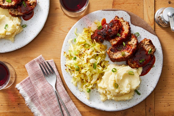 Soy-Glazed Pork Meatloaf with Miso Mashed Potatoes & Sautéed Cabbage-image