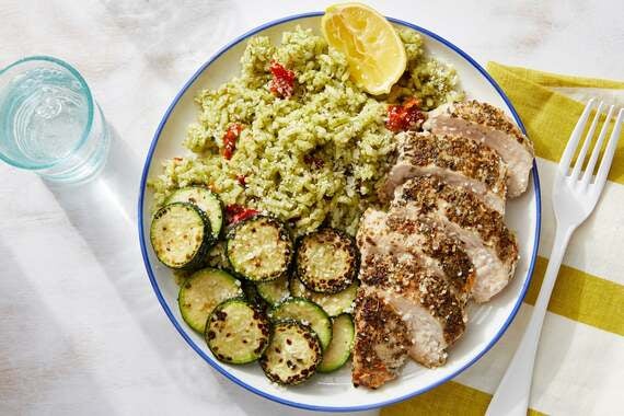 Italian Chicken & Zucchini with Pesto-Pepper Rice-image