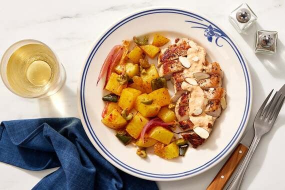 Herbed Pork Chops with Romesco Sauce & Vegetables-image