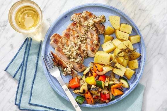 Grilled Salsa Verde Pork Chops with Rosemary-Garlic Potatoes-image