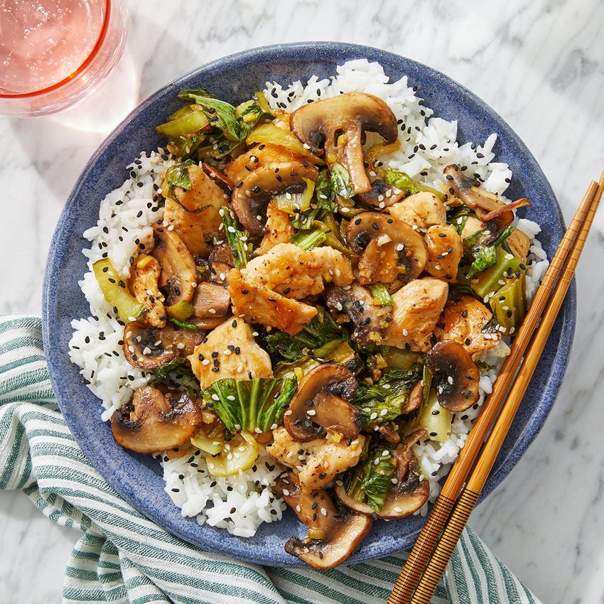 Recipe Sichuan Chicken & Bok Choy Stir Fry with White Rice Blue Apron
