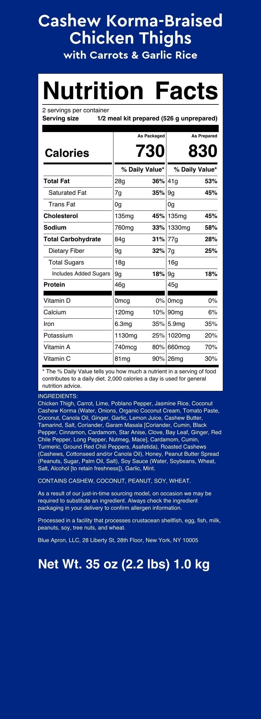 Recipe Cashew KormaBraised Chicken Thighs with Carrots & Garlic Rice Blue Apron