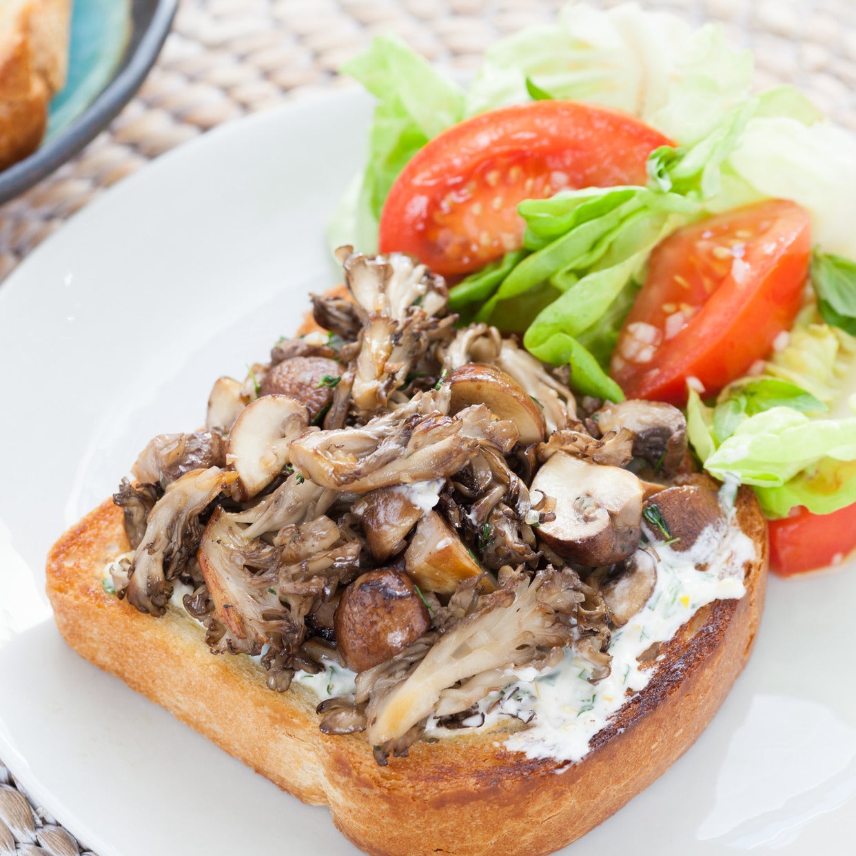 Recipe Mixed Mushroom Toasts with LemonBasil Mayo & Tomato Salad Blue Apron