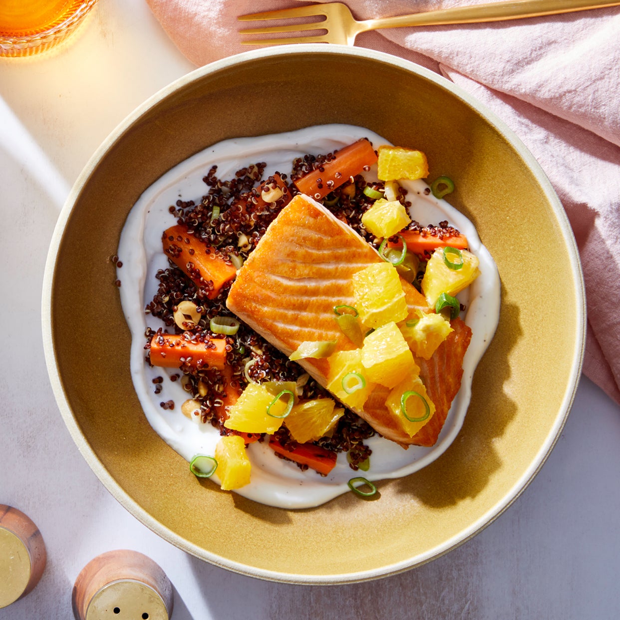 Recipe Seared Salmon & Spicy Orange Salsa with Quinoa & Carrot Salad Blue Apron