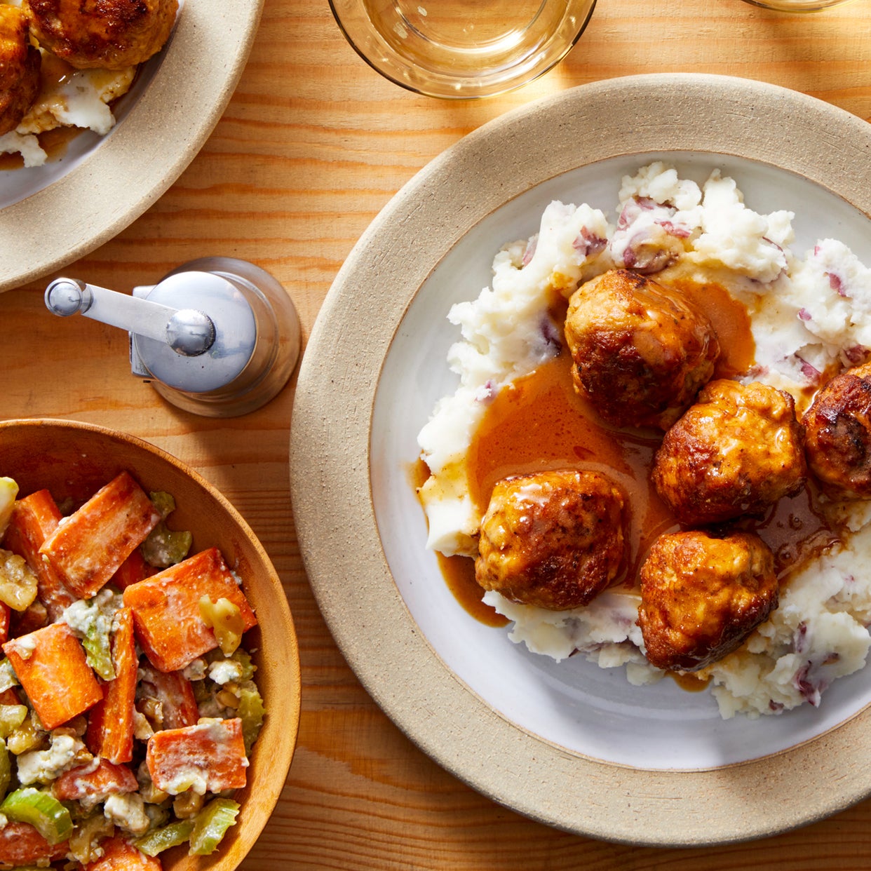 Recipe Buffalo Chicken Meatballs with Creamy Mashed Potatoes & Carrot