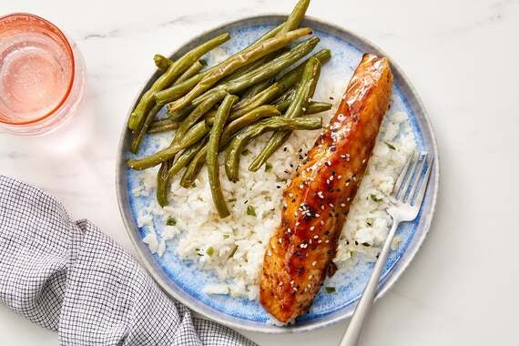 Hoisin & Ponzu-Glazed Salmon with Roasted Green Beans & Garlic-Ginger Rice-image