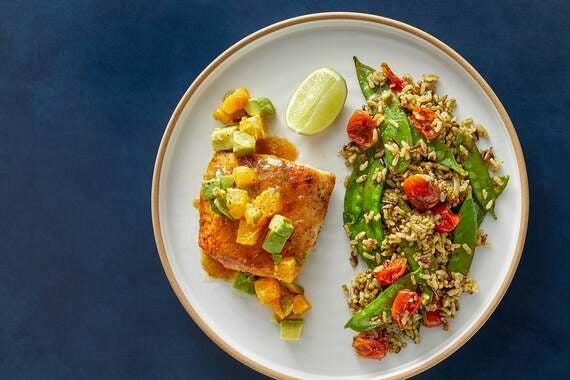 Mango Chutney-Glazed Yellowtail with Avocado Salsa & Cilantro Red Rice Salad-image