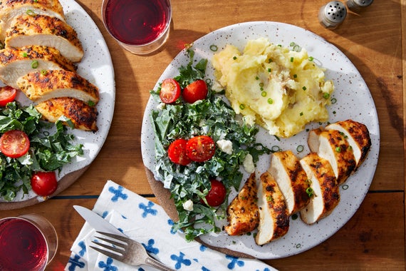 Spiced Chicken Breasts & Mashed Potatoes with Blue Cheese-Kale Salad-image