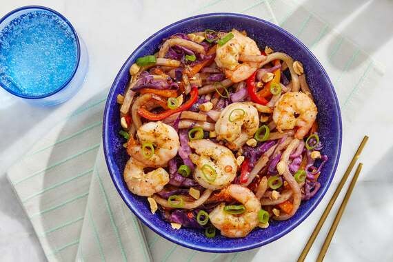 Recipe: Sweet & Spicy Shrimp Stir-Fry with Noodles, Cabbage & Peppers