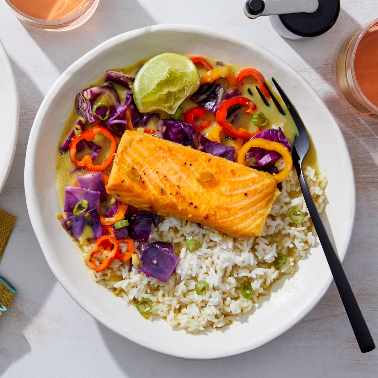 Recipe Coconut & Vadouvan Salmon with Cabbage & Sweet Pepper StirFry