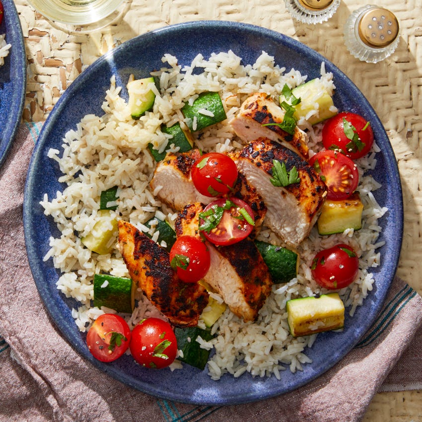 Recipe Seared Chicken Breasts with Brown Butter Rice & Marinated