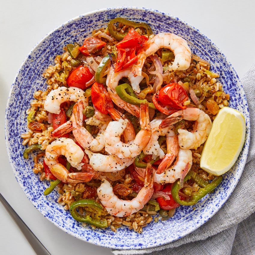 Recipe VeracruzStyle Shrimp & Vegetables with Lemon Farro Blue Apron