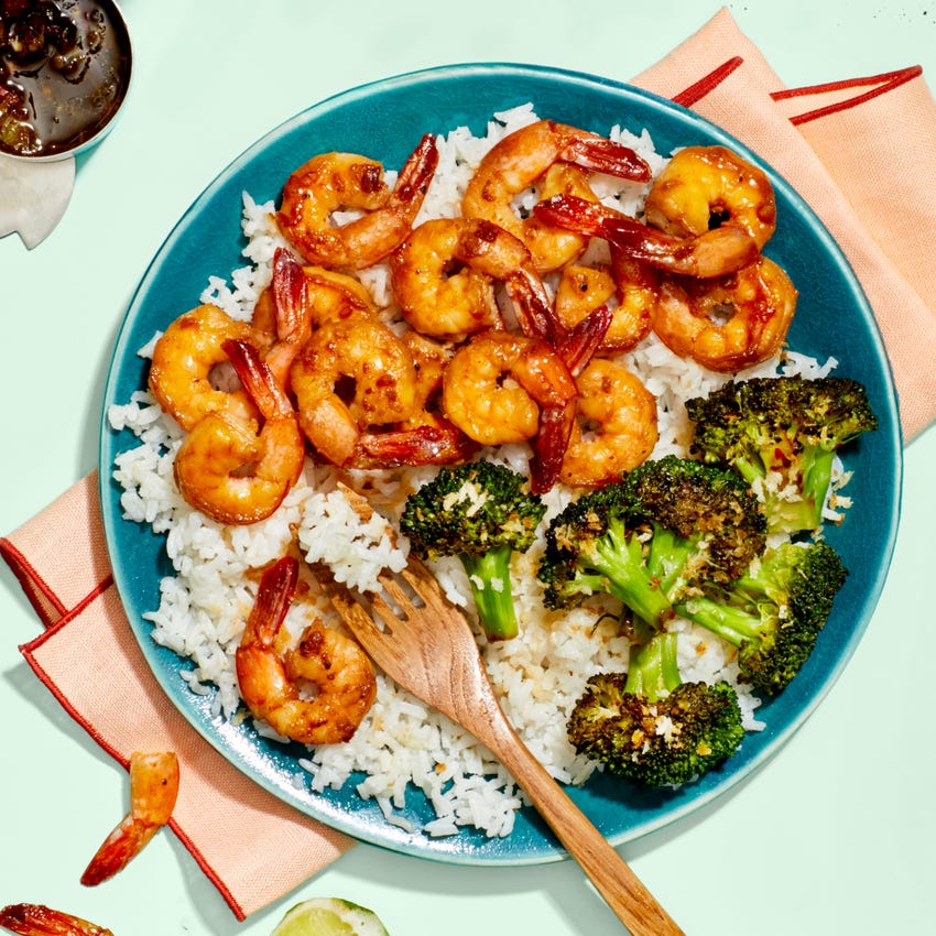 Recipe Chrissy Teigen S Garlic Soy Glazed Shrimp With Charred Broccoli Hot Green Pepper Sauce Blue Apron