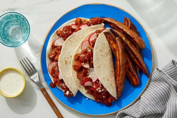 Guajillo Pork Tacos with Smoky Sweet Potatoes & Jalapeño Sour Cream-image