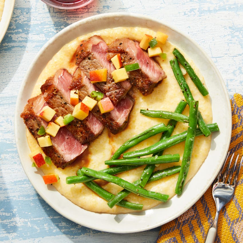 Recipe MasterChef Seared Steak over Goat Cheese Polenta with Jalapeño