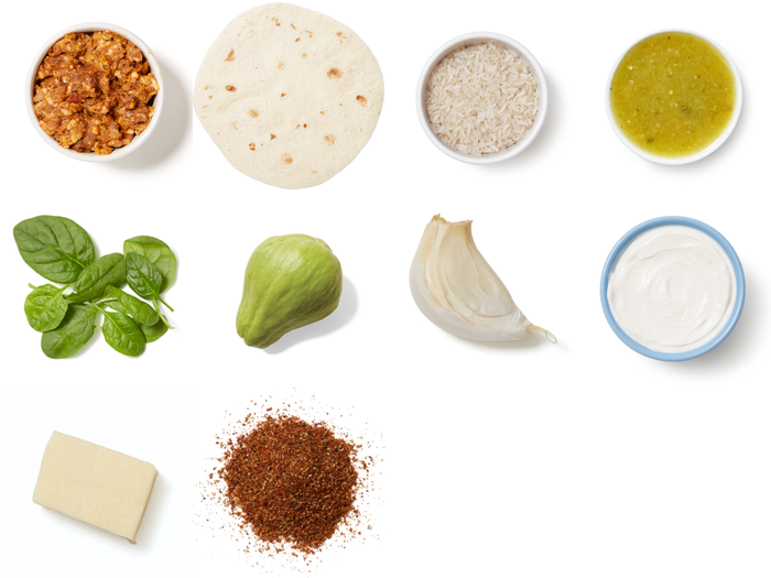 Recipe Cheesy Tomatillo Enchiladas with Chayote Squash, Spinach