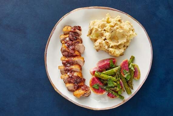 Duck & Blueberry-Thyme Pan Sauce with Caramelized Onion Mashed Potatoes-image