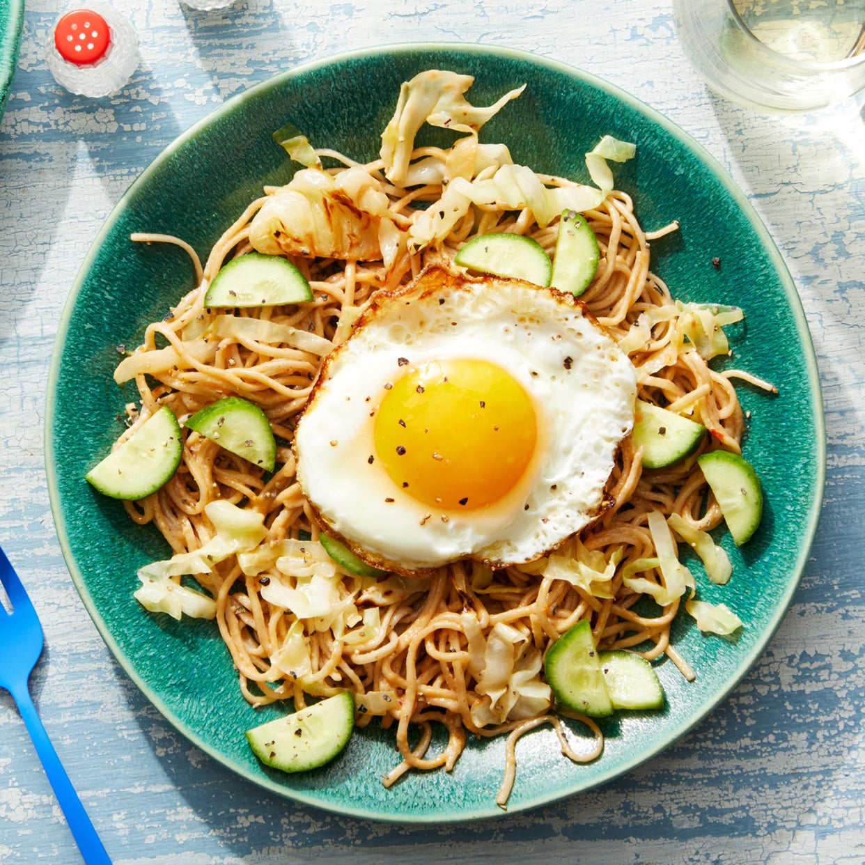 Recipe Sweet & Spicy Soba Noodles with Cabbage, Cucumbers, & Fried