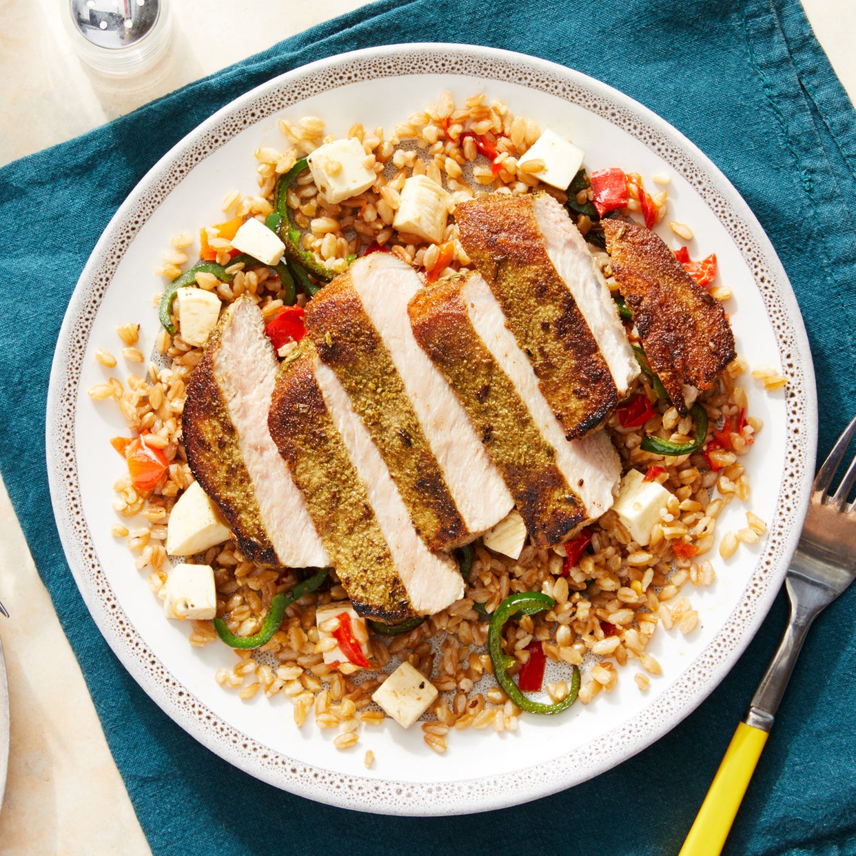 Tuscan Pork Chops With Farro Marinated Mozzarella - 