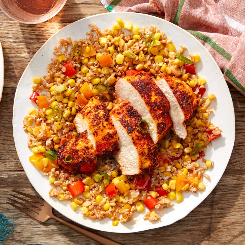 Recipe Blackened Cajun Chicken with Creamy Farro & Corn Blue Apron