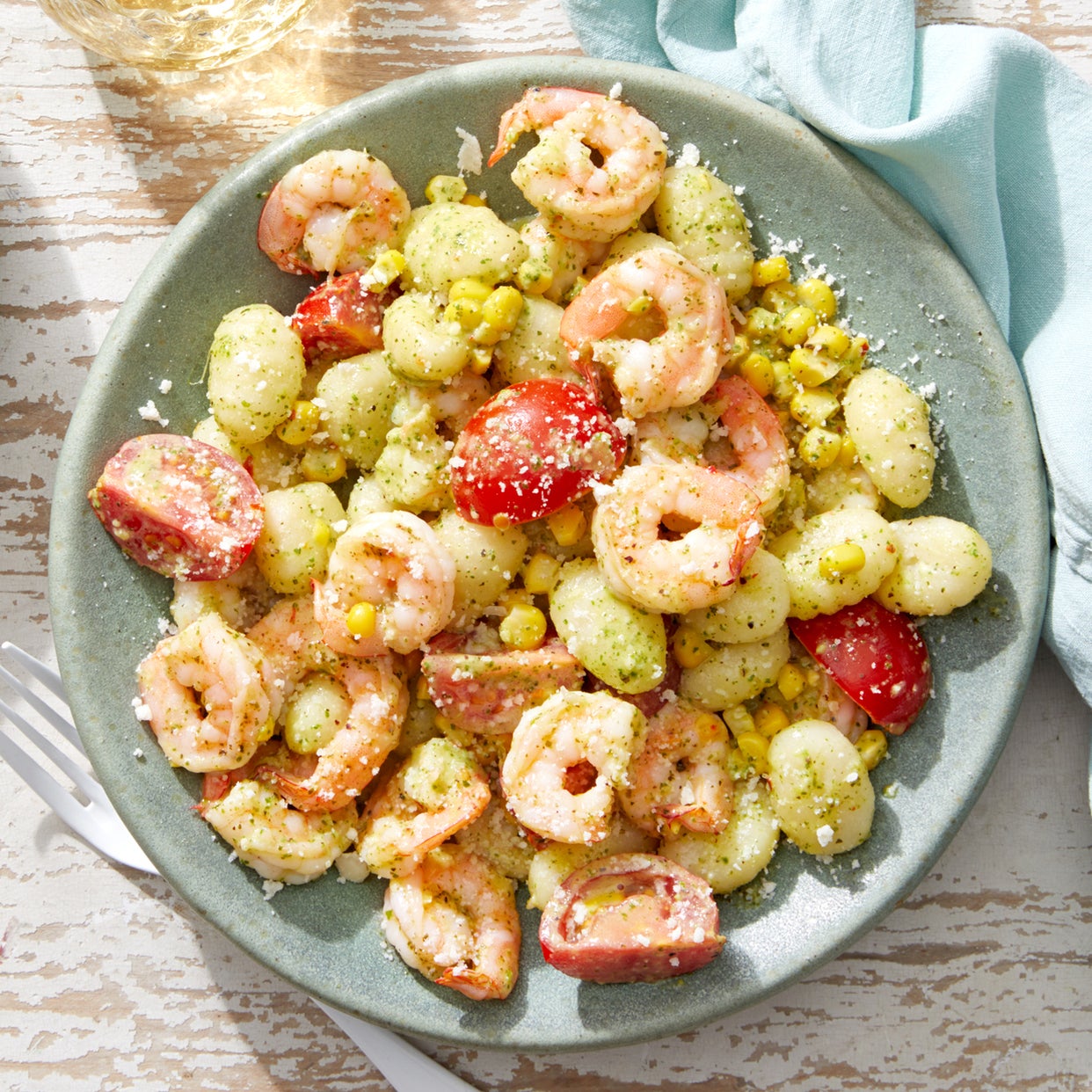 Recipe Shrimp & Pesto Gnocchi with Summer Vegetables Blue Apron
