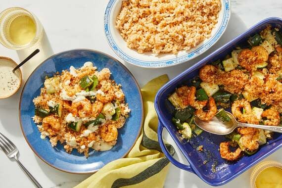 Mexican-Spiced Shrimp Bake with Rice & Creamy Tomatillo Sauce-image