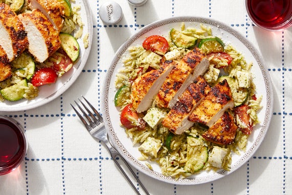 Recipe Seared Chicken Over Orzo Pasta With Tomatoes Zucchini Basil Pesto Blue Apron Orzo with pesto chicken and vegetables. seared chicken over orzo pasta with tomatoes zucchini basil pesto