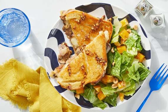 Miso Mushroom Grilled Cheese with Orange & Romaine Salad-image