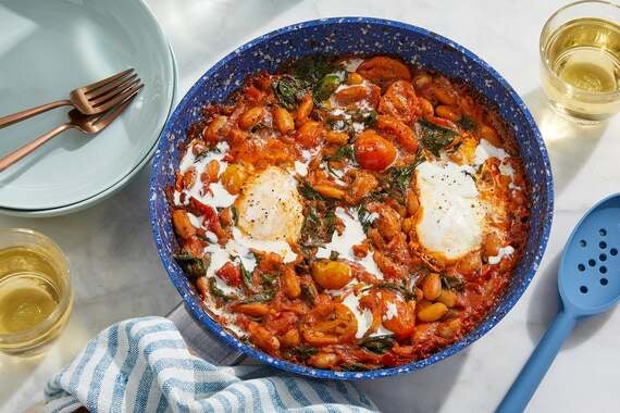 One-Pan Spicy White Bean & Spinach Shakshuka with Tomatoes & Capers-image