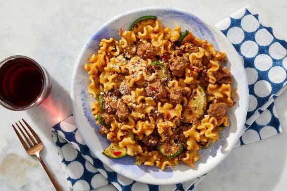 Calabrian Beef & Mafalda Pasta with Zucchini & Romano Cheese-image
