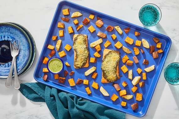 Sheet Pan Pesto Trout with Roasted Vegetables