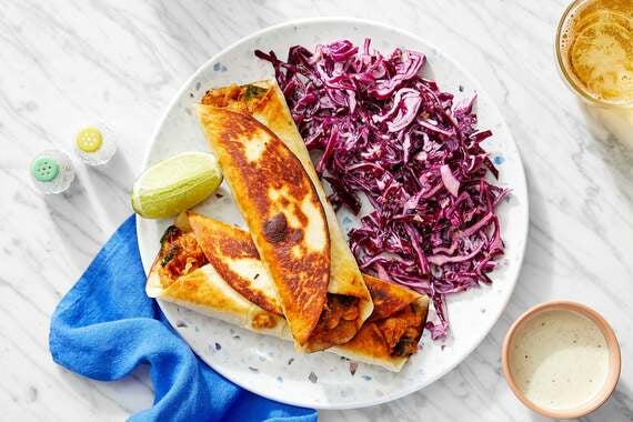 White Bean & Pepper Flautas with Tomatillo Sour Cream & Cabbage Slaw-image
