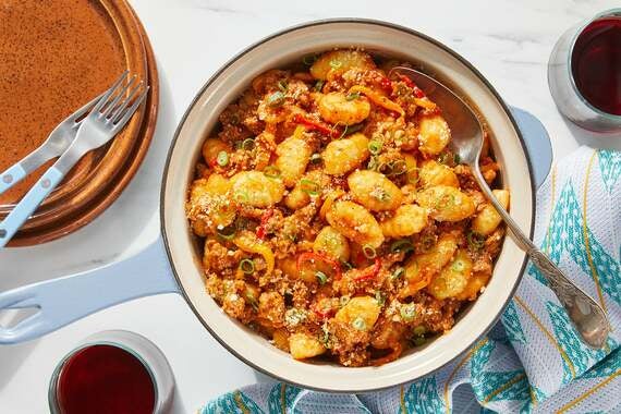 Tuscan Pork & Gnocchi with Sweet Peppers & Romesco-Tomato Sauce-image