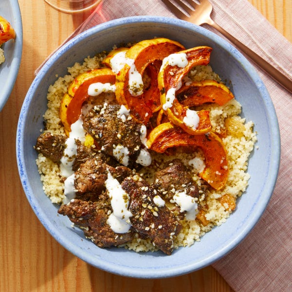 Recipe: Spiced Beef & Couscous with Roasted-Harissa Squash ...