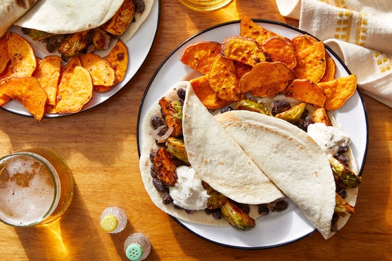 Smoky Brussels Sprout & Black Bean Tacos with Roasted Sweet Potatoes-image