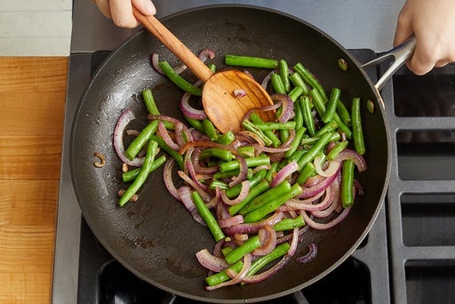 Cook the green beans & onion