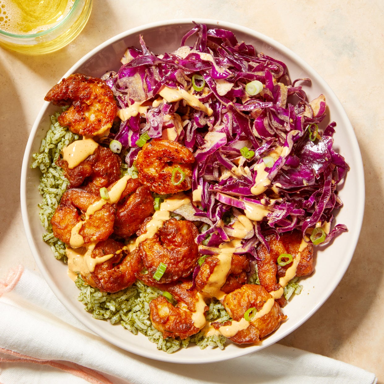 Recipe Crispy Shrimp & Cilantro Rice with Chipotle Cabbage Slaw Blue