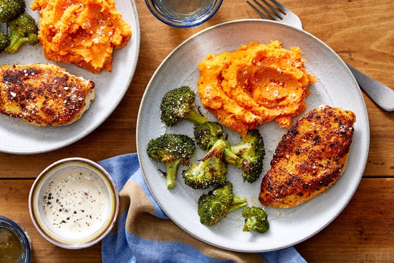 Seared Chicken with Mashed Sweet Potatoes & Roasted Broccoli-image