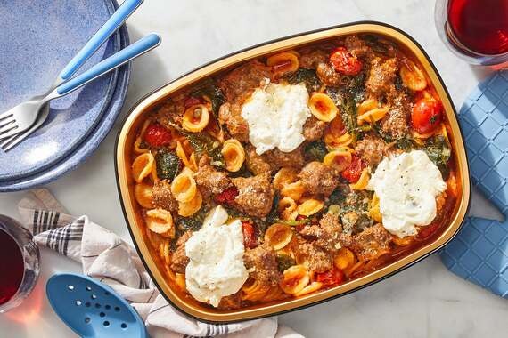 Oven-Baked Creamy Tomato & Sausage Pasta with Spinach & Ricotta-image